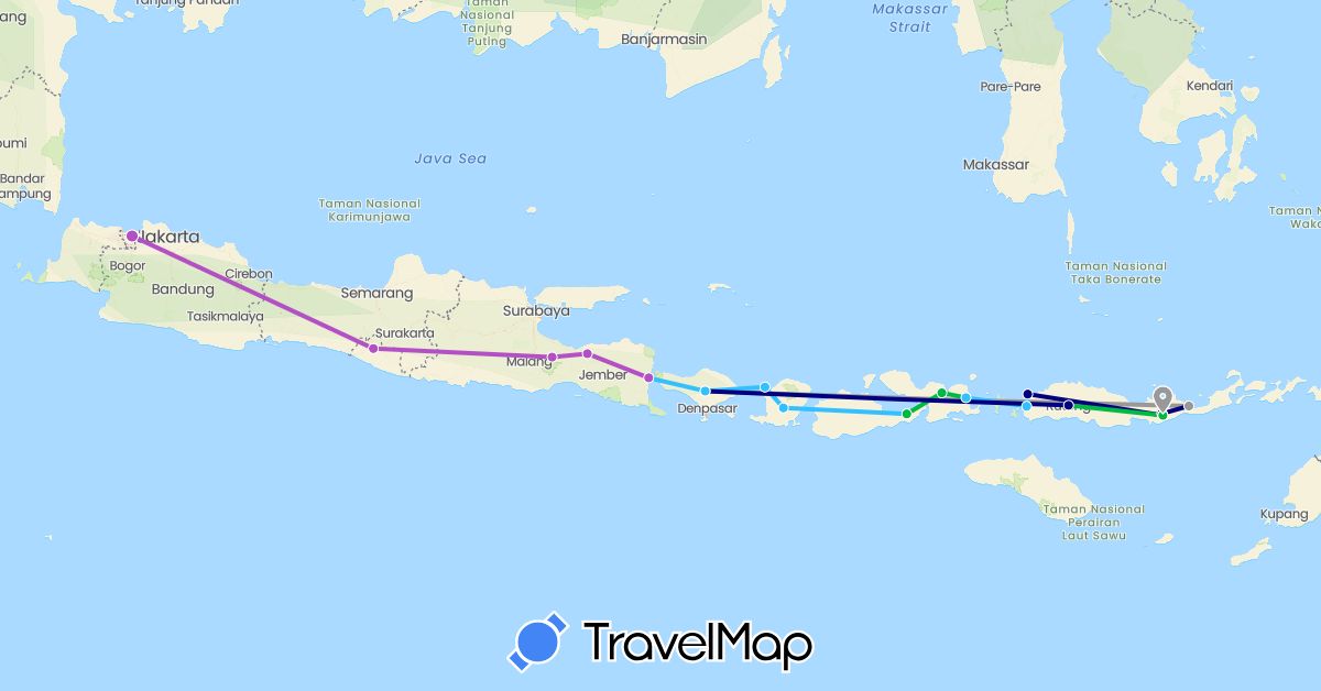 TravelMap itinerary: driving, bus, plane, train, boat in Indonesia (Asia)
